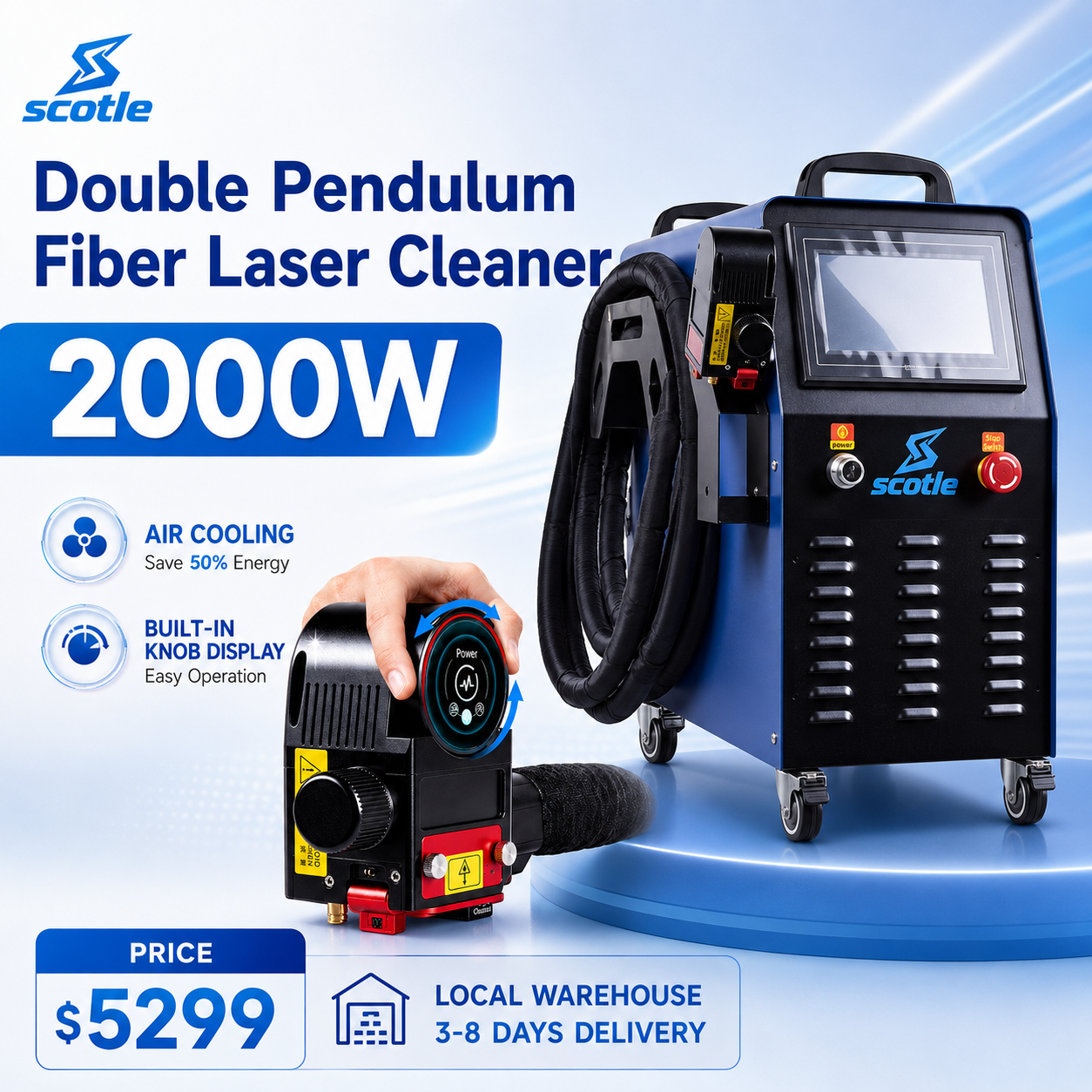 Industrial Laser Cleaning Equipment - 2000W Air Cooled Double Swing Fiber
