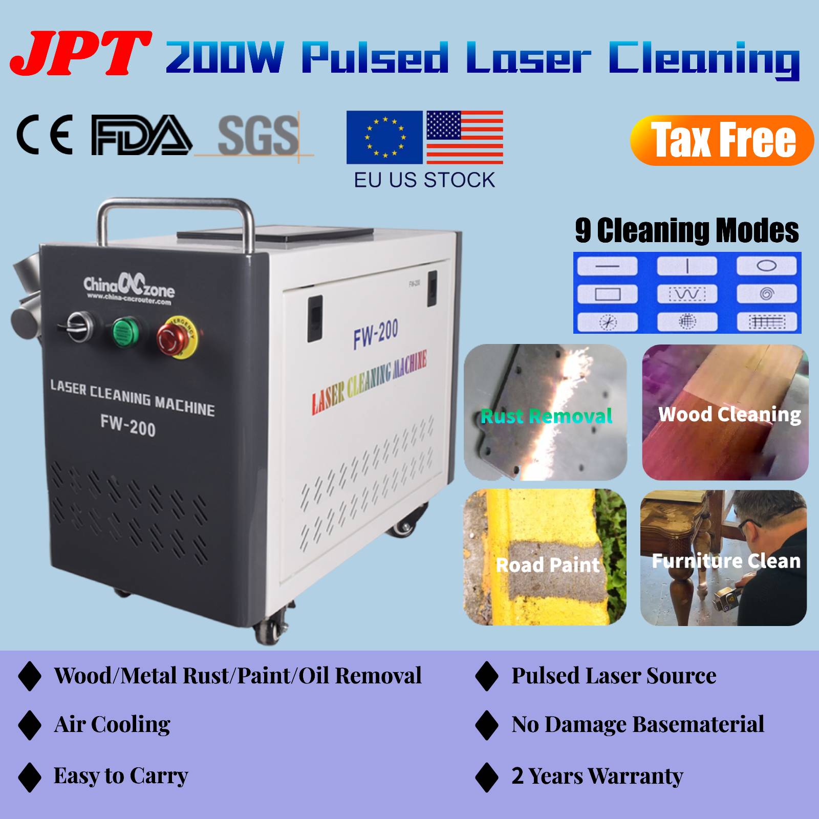 Industrial Laser Paint Removal - JPT 200W Pulsed Laser Cleaning Machine